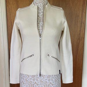 Holebrook Sweden Ivory Cotton Knit Long Sleeve Zip Front Cardigan Zip Pockets